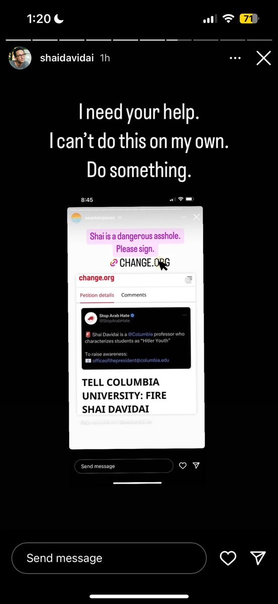 Shai Davidai is now telling his followers to “do their thing”. 
This is after his targets such as myself were attacked w/ chemical weapons & placed on canary mission. 
If I go missing or something happens to me or my family, it is bc of Shai Davidai & his followers. #FireShai