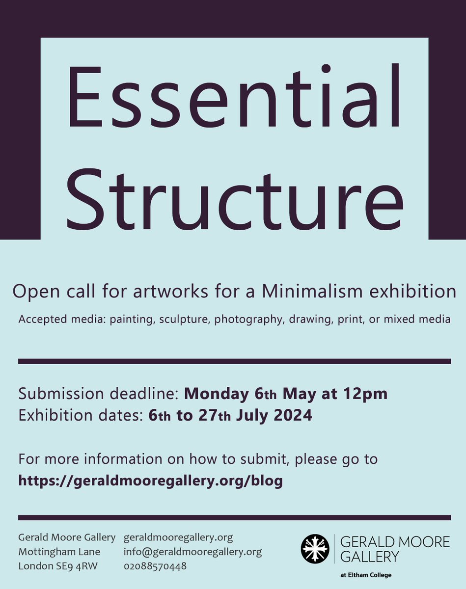 OPEN CALL: We are inviting artists to submit a Minimalism-inspired artwork for an exhibition in July 2024. Accepted media: painting, sculpture, photo, drawing or mixed media. For more information and on how to submit, please click on the link below: geraldmooregallery.org/blog/140-open-…