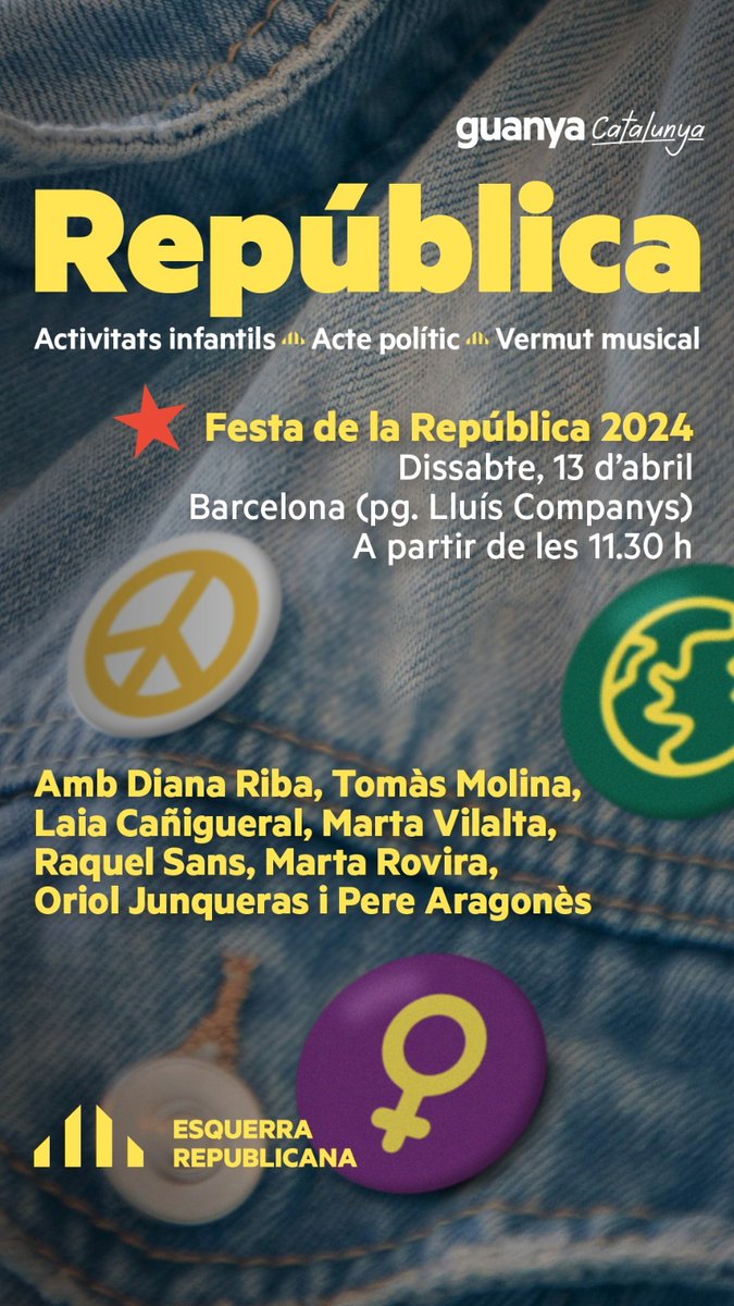 ERCUllastrell's tweet photo. Vols gaudir d'un matí de dissabte festiu?
Vine a la festa de la República!
Aquest dissabte celebrem la Festa de la República 2024, amb vermut musical, activitats infantils i acte polític 
📆  dissabte 13d'abril
⏰ a partir 11.30
📍 Pg Lluís Companys de Barcelona
T'hi esperem! ✊🏻 https://t.co/MwabaGOLtv