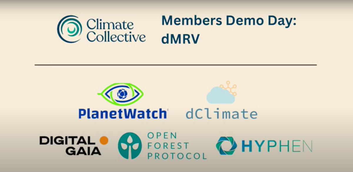 Wondering how digital Monitoring, Reporting & Verification (#dMRV) can transform climate action? Take a deep dive into our dMRV demo day ➡️ youtube.com/watch?v=Bj7K2D… Hear from innovators Robert Heilberg (@dClimateDAO ), @nedleeharvey (@_digitalgaia), Miles Austin (@HYPHEN_AG),…