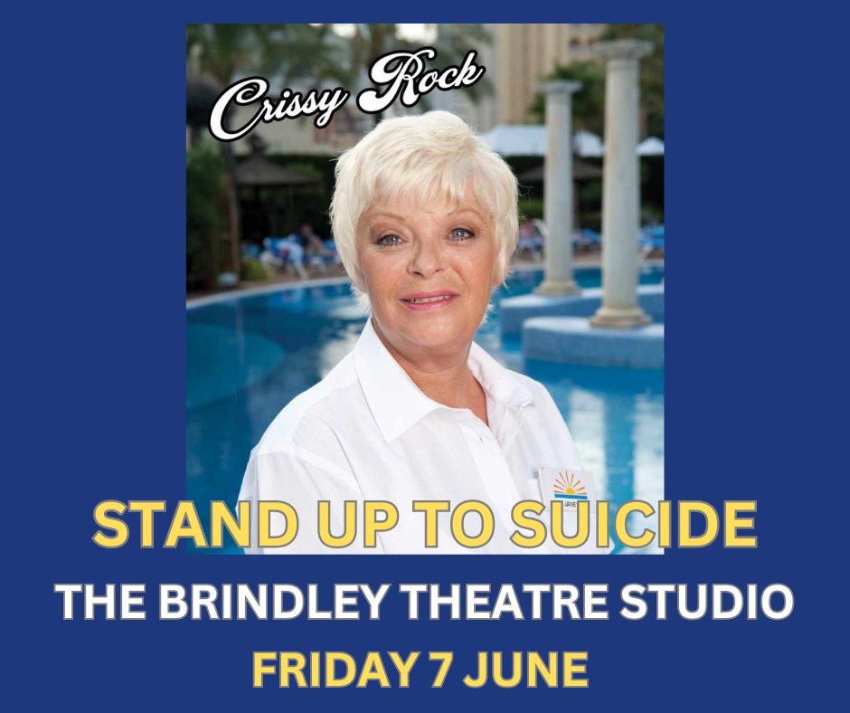 Crissy rock returns to the Brindley Studio on Friday 7 June for a stand up show that will make you laugh but pull at the heart, to spread the word about mental health. Mental health matters, you matter. Tickets: thebrindley.org.uk