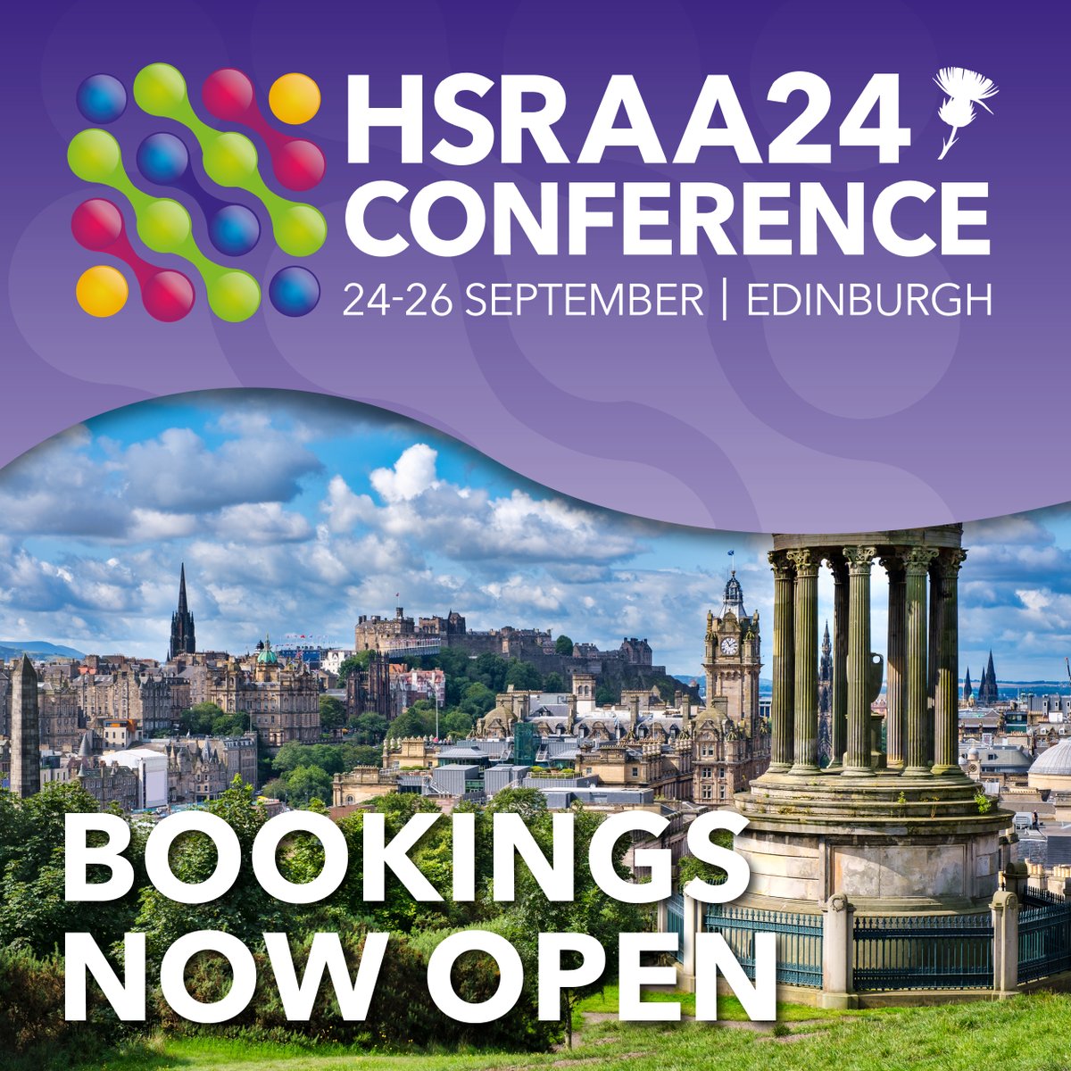TheHSRAA's tweet photo. The HSRAA is delighted to announce that bookings have officially opened for HSRAA24. Attendees can also book their place at an Early Bird Rate.

Taking place in Edinburgh from the 24-26 September 2024, find out more and book your place: https://t.co/mmrzYzTfza

#HSRAA24 #GxP #TMF https://t.co/oB63esSXR7