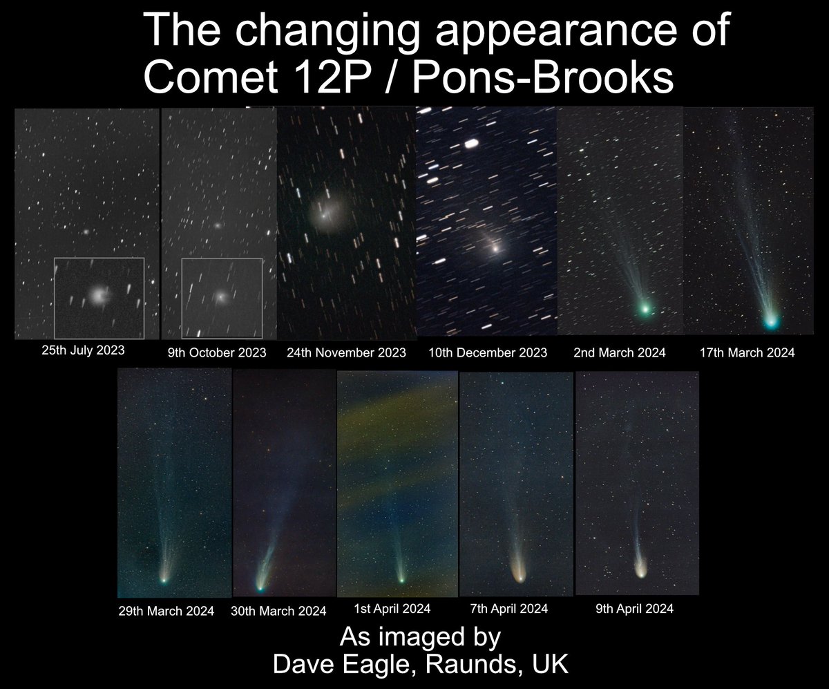 The changing appearance of Comet 12p / Pons-Brooks since last July. Looking at these, it's no wonder I love comets so much.