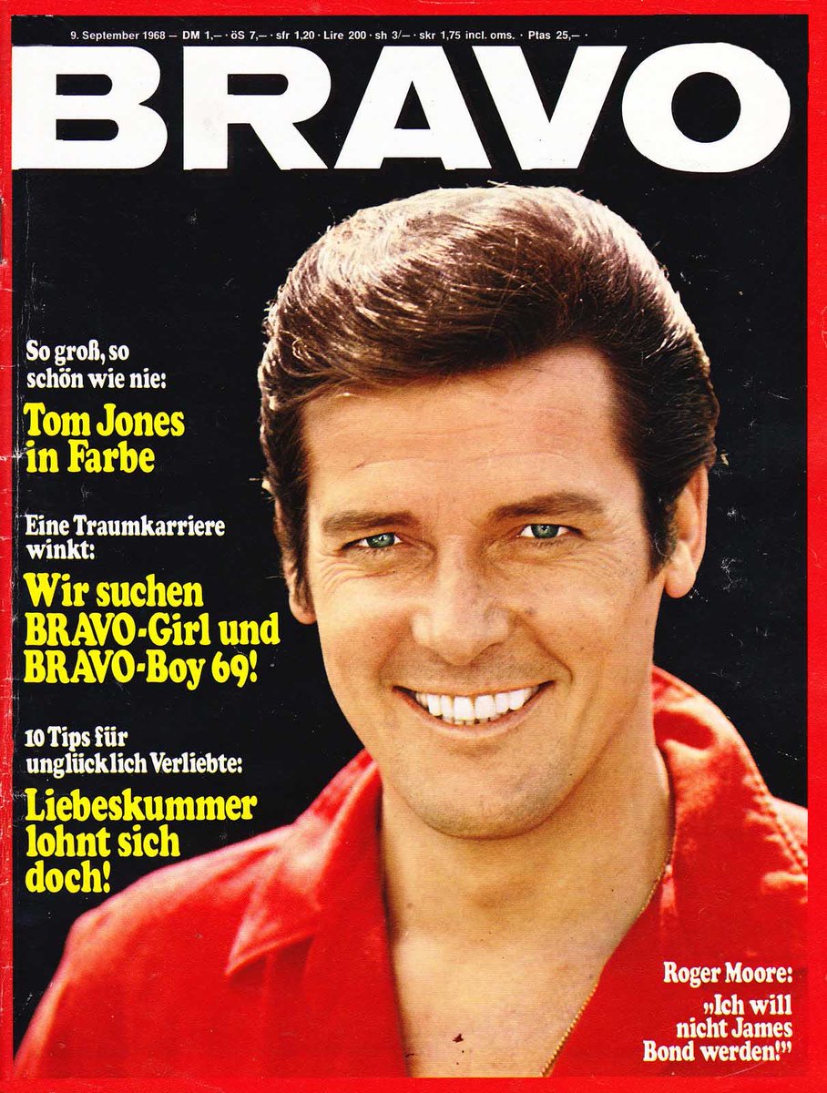 Roger Moore on the cover of Bravo magazine (Germany) September 9, 1968. “I will not be James Bond.” Five years before he was. #JamesBond