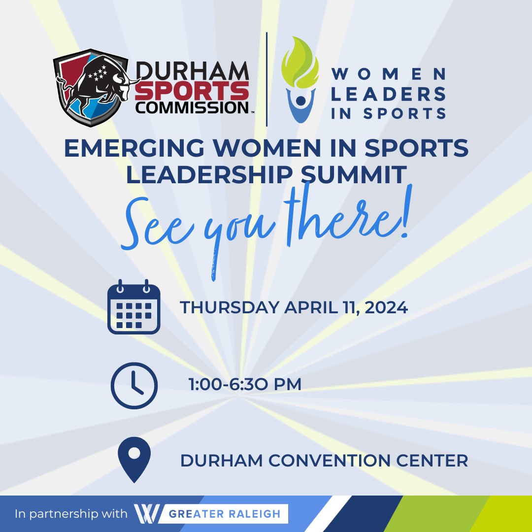 We can't wait for our sold-out Emerging Women in Sports Leadership Summit tomorrow! Who's ready to connect & learn from our all-star speaker lineup? @_WomenLeaders & @Durham_CC