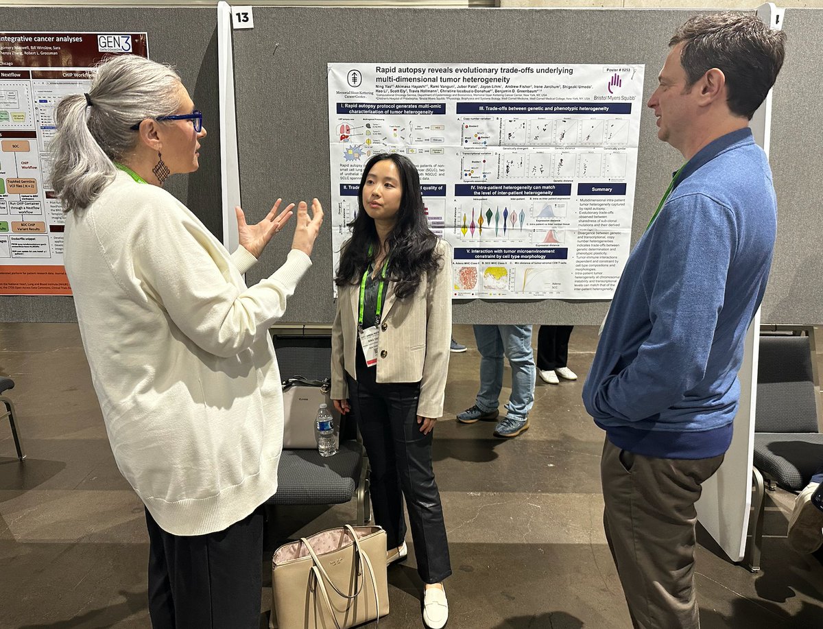 Three MSK researchers Ning Yao, Dr. Christine lacobuzio-Donahue, and @bengrbm chat about their research during a Poster session at #AACR24. Learn more: bit.ly/3TUKTZx