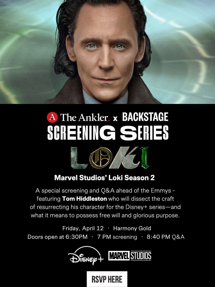 Don’t miss out—RSVP for a screening series and Q&A featuring @twhiddleston! Backstage's exciting collaboration with @TheAnkler will have Hiddleston talk on Loki’s evolution in the #MCU, resurrecting the character for @disneyplus, + much more. RSVP: bit.ly/43JHMYW