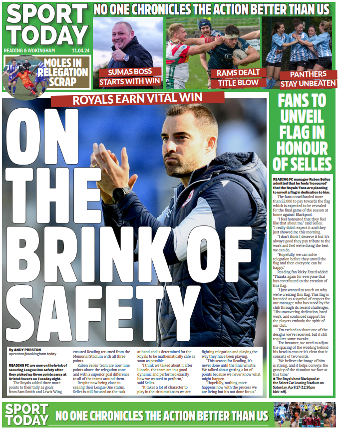🗞️𝙏𝙊𝙈𝙊𝙍𝙍𝙊𝙒'𝙎 𝙎𝙋𝙊𝙍𝙏

🆙 #ReadingFC on brink of safety 
🏉 <a href="/Rams_RFC/">Rams RFC</a> dealt title blow
⚽️ <a href="/TP_GirlsFC/">Tilehurst Panthers⚽️</a> fight back to stay unbeaten
🍊New @wokingham_sumas boss starts with win
🔴 <a href="/ymca_fc/">Reading YMCA FC</a> in action
🧑‍🦽🏉 <a href="/BerkshireWRugby/">Berkshire Wheelchair Rugby CIC ♿</a> new parternship 

#TomorrowsPapersToday