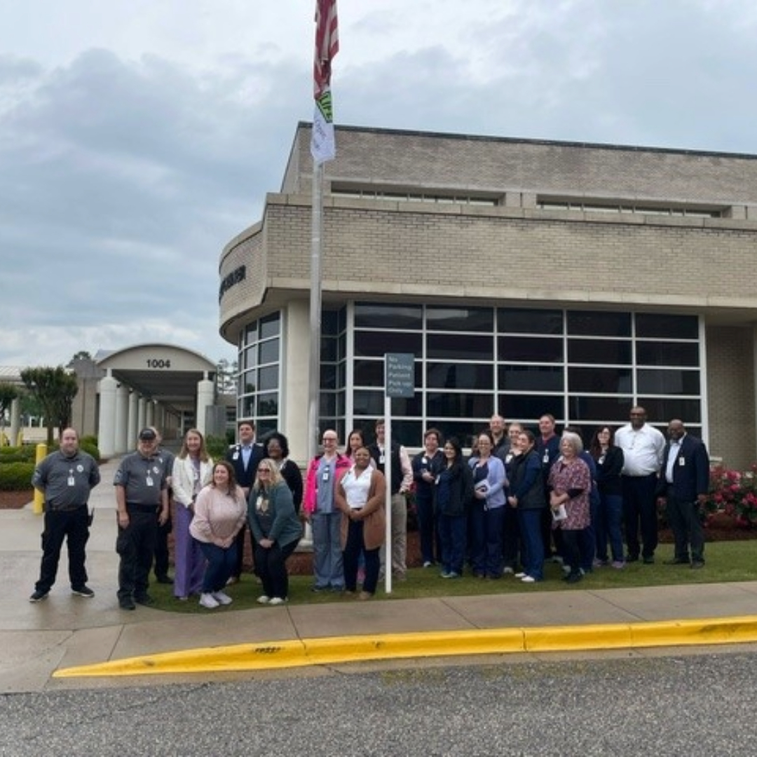 We had another great flag raising ceremony at Shelby Baptist Medical Center on Tuesday. Pictured are: Watson Hughston, COO, Virginia Sherrell, Business Development Manager, Andee Matthews, House Supervisor, David Peacock, Chaplain, Julie Self, Palliative Manager, and Anna Coo ...