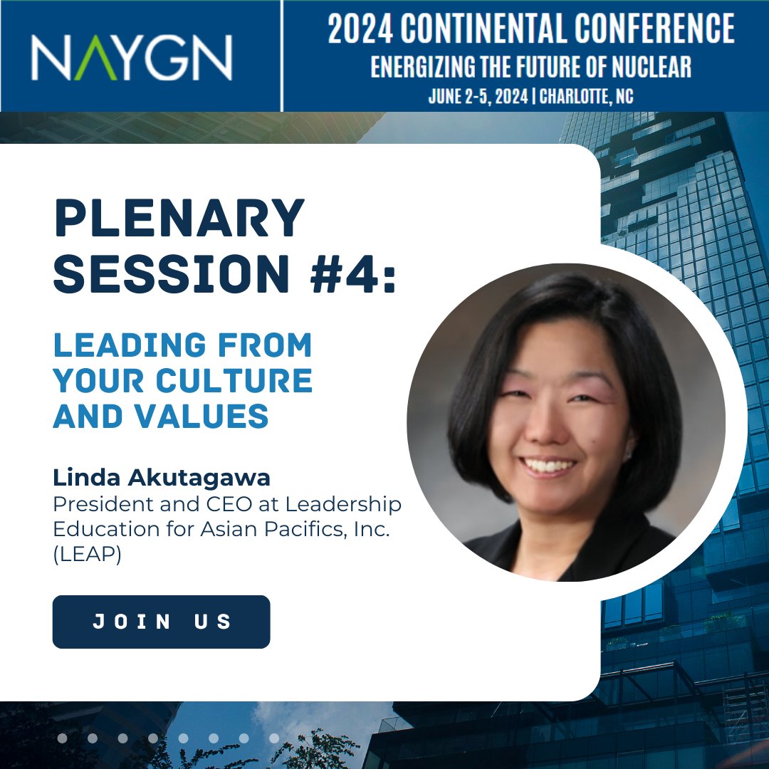 Announcing our #NAYGN2024 Continental Conference Diversity, Equity, and Inclusion Plenary Speaker Linda Akutagawa, President and CEO at Leadership Education for Asian Pacifics, Inc. (LEAP) on 'Leading from Your Culture and Values.'