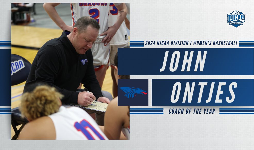 After leading the Blue Dragons to an undefeated season and their first ever 𝑵𝒂𝒕𝒊𝒐𝒏𝒂𝒍 𝑻𝒊𝒕𝒍𝒆... Hutchinson's John Ontjes has been named the 2024 #NJCAABasketball DI Women's Coach of the Year! 🏆 Full Release | njcaa.org/sports/wbkb/20…