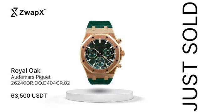 JUST IN: An Audemars Piguet Royal Oak Chronograph has just been sold for $63,500 USDT on Polygon. @zwapxofficial