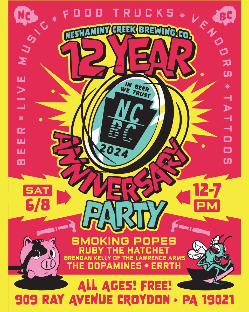 SAVE THE DATE! 12 YEAR ANNIVERSARY PARTY! 6⚡️8⚡️24 @smoking_popes @rubythehatchet @badsandwich of @TheLawrenceArms @THEDOPAMINES @errthisaband BE THERE!
