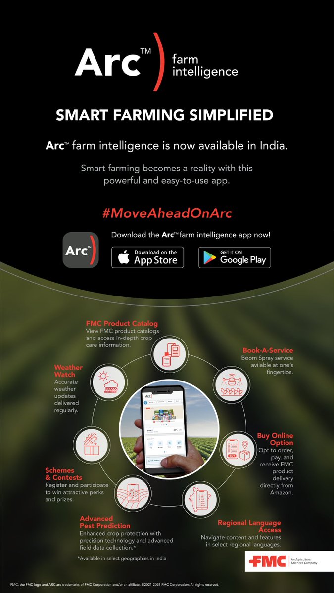 FMC is thrilled to announce the launch of Arc™ farm intelligence in India. The platform gives growers in India access to advanced #pestmonitoring and prediction features as well as customized features. Learn more:➡️ tinyurl.com/5dxuauzd