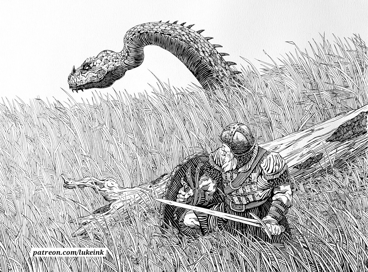 Serpent of the Grasslands #fantasyillustrator #penandink #drawing #fantasy #dibujo