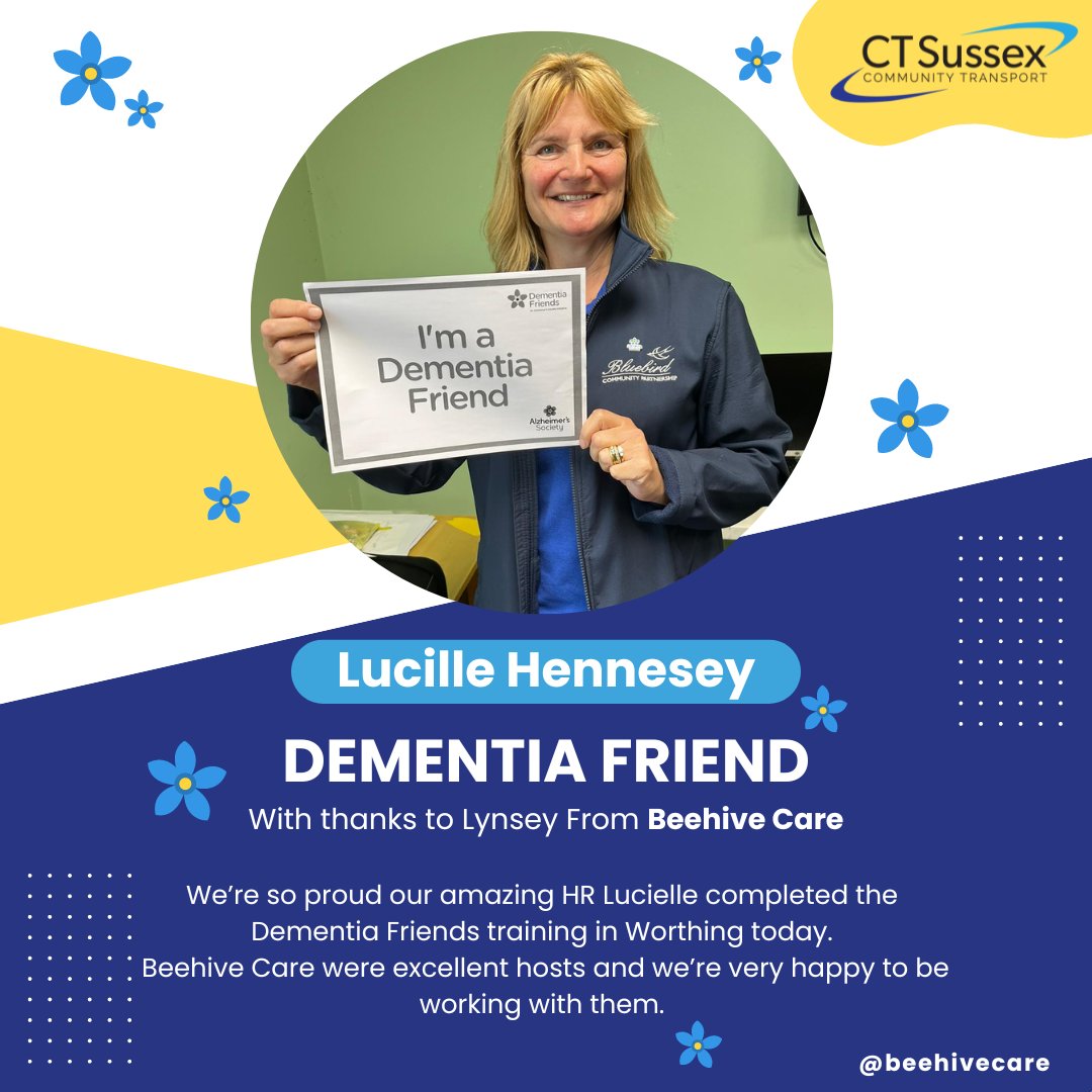 Our incredible HR Lucille has officially become a Dementia Friend after completing training in Worthing today. Huge thanks to Lynsey from Beehive Care for their excellent hosting. We're thrilled to be partnering with such a supportive organisation #DementiaFriends #BeehiveCare