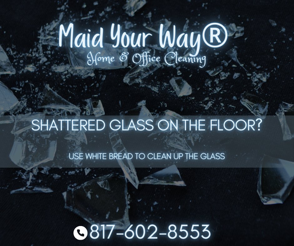 Shattered Glass on the floor?
Use white bread to clean up the glass.

#cleaninghacks #cleaningtips #cleaningservice