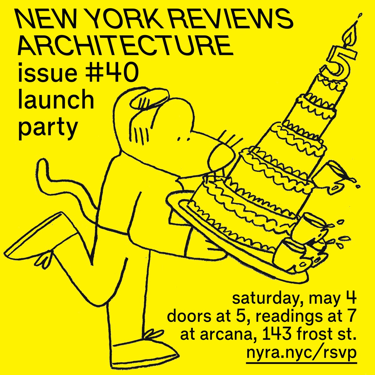 Hello, we are having a party. In a Williamsburg fabrication shop. You should come. There will be readings, drinks, and a craft project. There will be a CNC router. There will be cake. nyra.nyc/rsvp