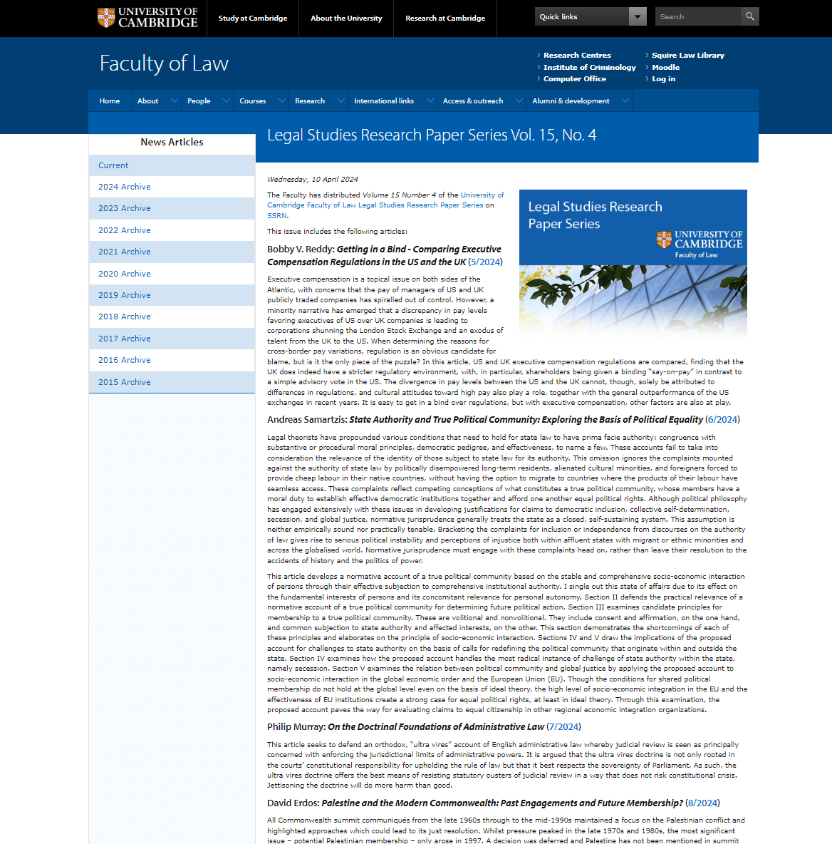cambridgelaw's tweet image. 📢We have issued a new @SSRN Legal Studies RPS (v 15 #4) inc arts by Bobby Reddy, Andreas Samartzis, @philipmurraylaw, @DavidErdos, @AhmedIzzidien, @HolliSargeant &amp;amp; @FelixSteffek:

🔗law.cam.ac.uk/press/news/202…

#ExecutiveCompensation #StateAuthority #AdministrativeLaw #Palestine #AI
