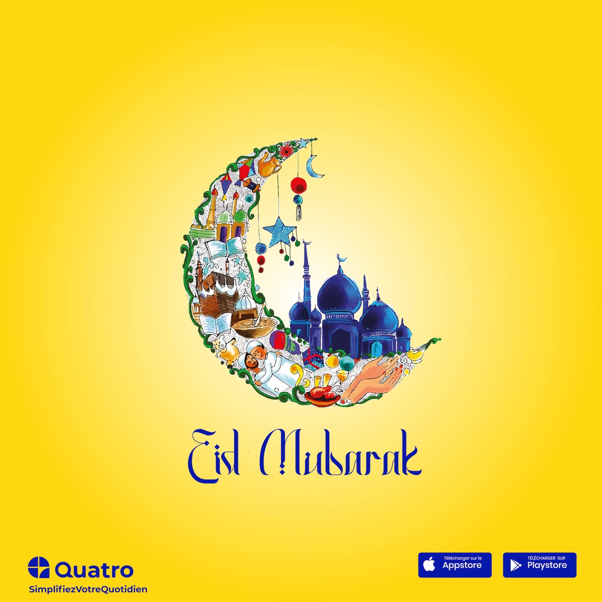 Eid Mubarak 
Que cette célébration vous apporte paix, bonheur et prospérité 
#Quatro #Cotonou #SimplifiezVotreQuotidien #EidMubarak
