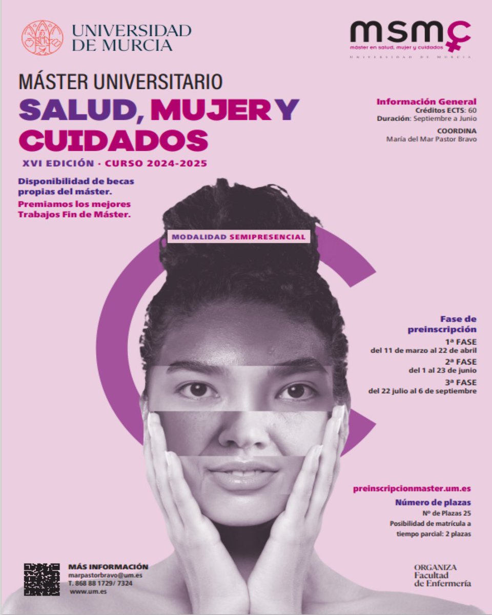 Máster Universitario en Salud, Mujer y Cuidados Abierta primera fase de preinscripción: desde el 11 de marzo al 22 de abril de 2024 + Info: um.es/web/estudios/m… #master #enfermería #generoysalud @UMU @daenfeum