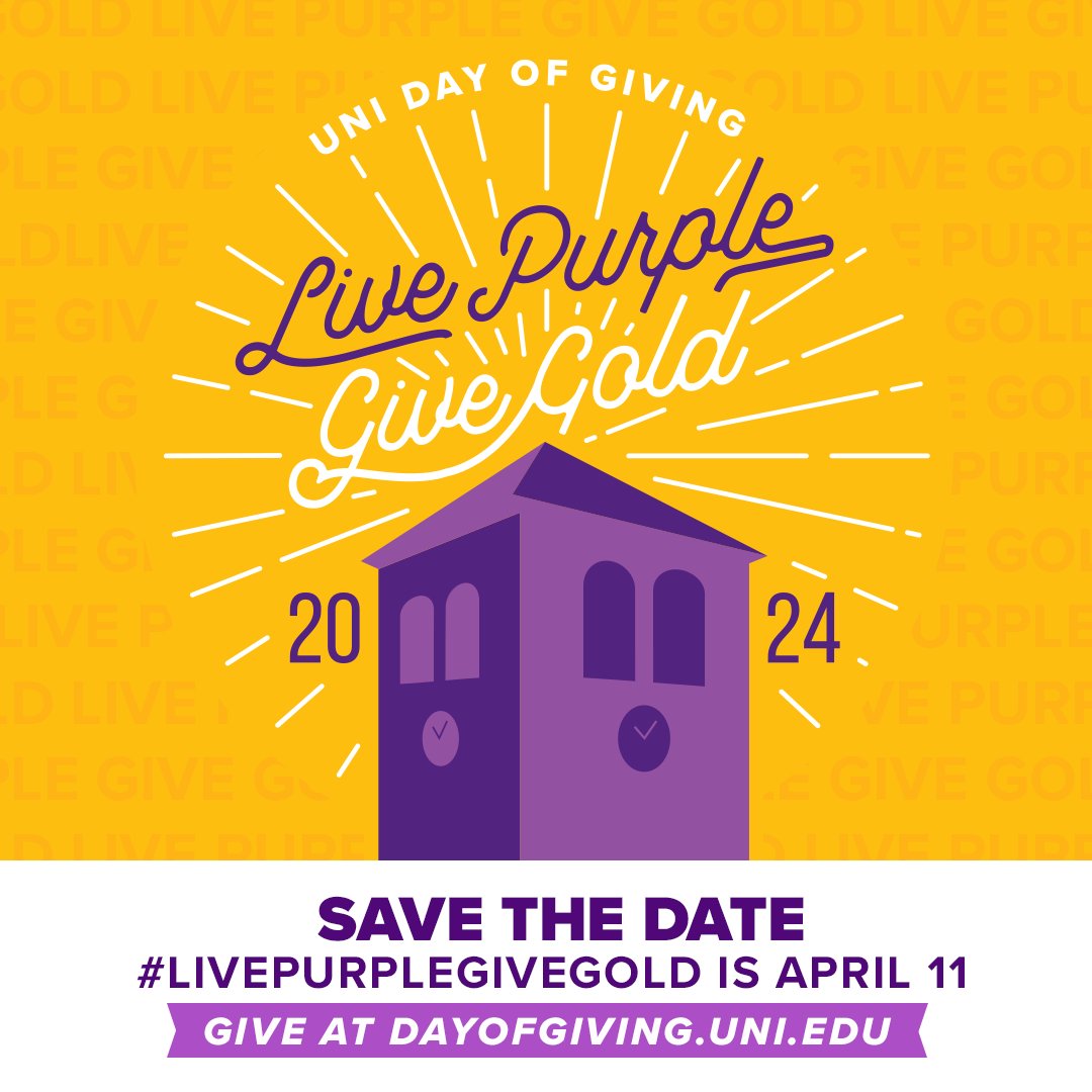 We are 1 day away from #LIVEPURPLEGIVEGOLD Day! The @UNI_Alumni Board has issued a $6,500 challenge if we get a donor from all 50 states.  Please help spread the word and check out the map on the @GiveToUNI LPGG page to see what states we still need to get!