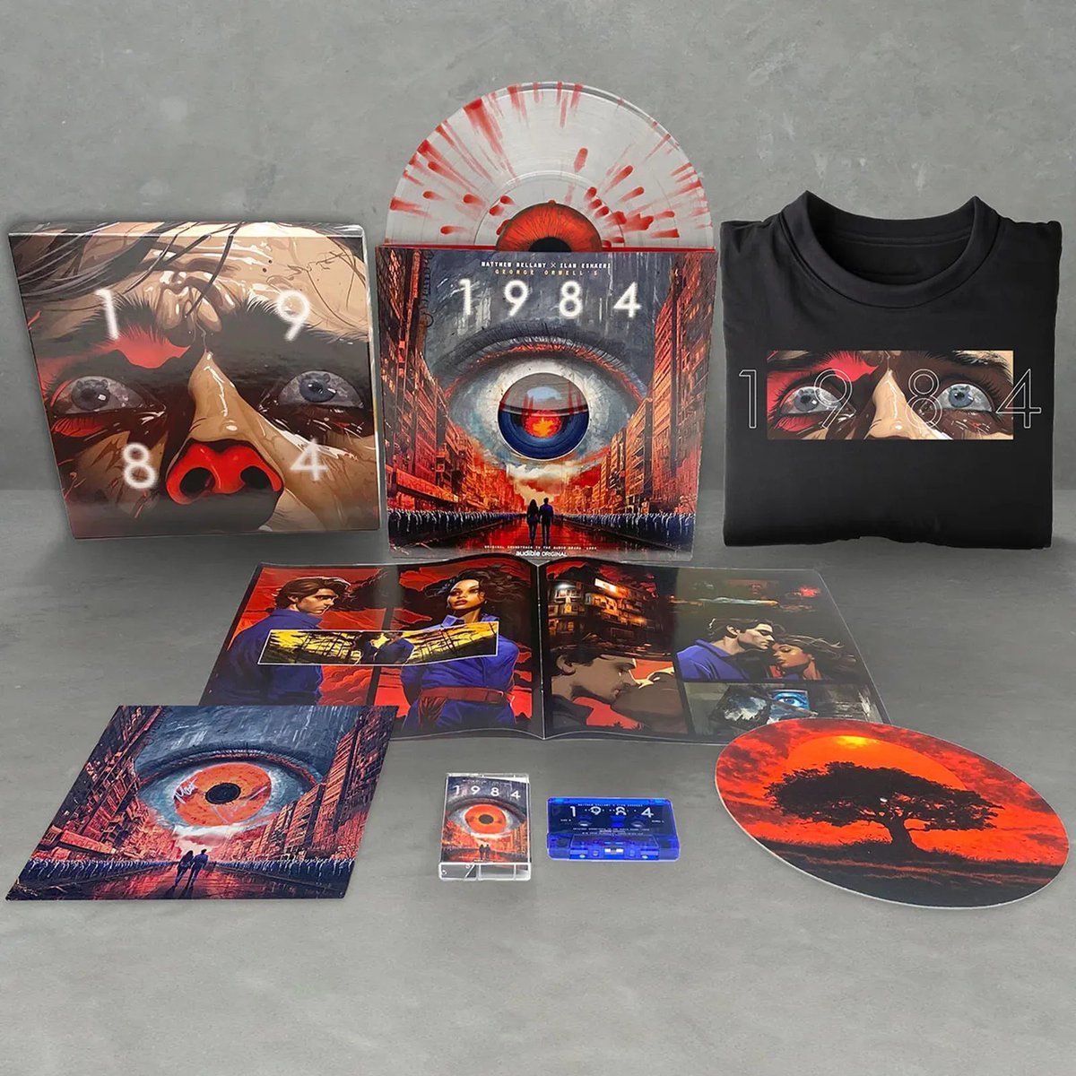 La BO d'un livre audio de '1984' disponible sur Audible va également sortir en audio le 15 Mai. Une box est déjà pré-réservable elle contient notamment des lithographies signées, un t-shirt, un livret de 16 pages et 1 vinyle …wbellamy-ilaneshkeri.probitymerch.com/bundles/1984-l…