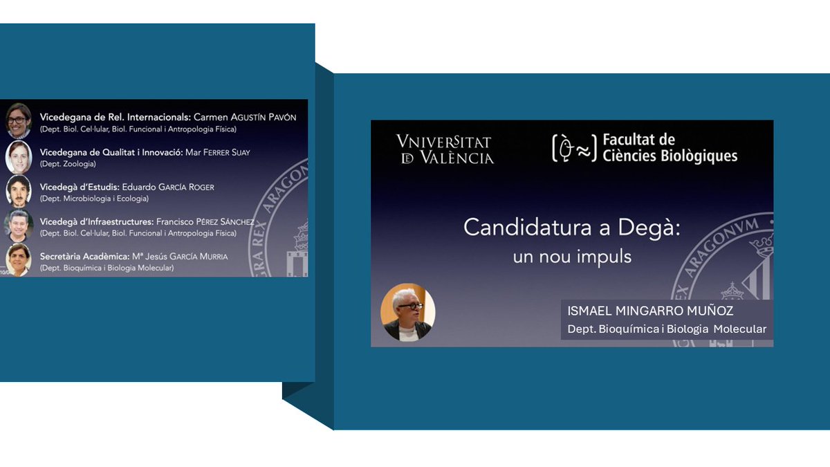 BiologiquesUV's tweet image. Volem desitjar al nou equip deganal de la @BiologiquesUV  una trajectòria plena d&apos;èxits. Us desitgem molts ànims per a aquesta nova etapa.
@bioadr  @UV_EG @EduGarciaRoger @CarmenAgustin  @IsmaelMingarro