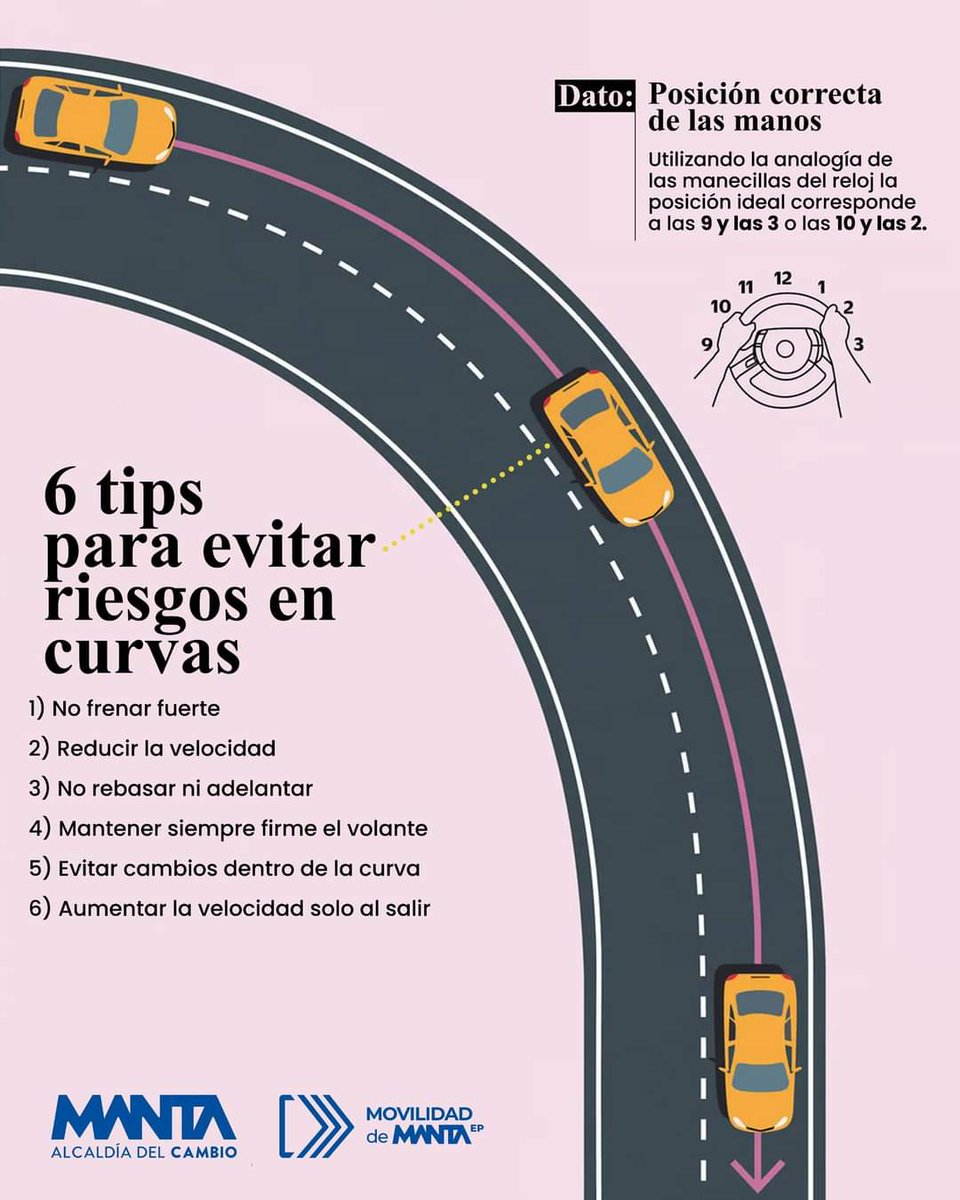 Presta atención a estas recomendaciones claves para evitar riesgos en las curvas.

#MovilidadDeManta
#AlcaldíaDelCambio