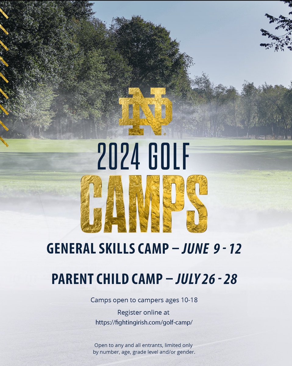 We only have a couple of spots left in our General Skills Camp! Please check out the link in our bio or go to fightingirish.com/golf-camp/ to learn more. We can’t wait to see you this summer! #GoIrish☘️
