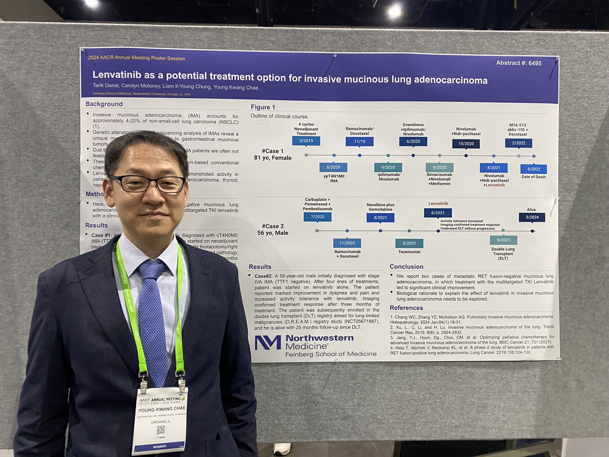 Lenvatinib may work in mucinous #lungcancer. Reported Two case studies at #AACR24 Next step is to study the mechanism. @AACR @LurieCancer @NMHC_News @NM_Lung @NorthwesternMed @NUFeinbergMed @TheALCF