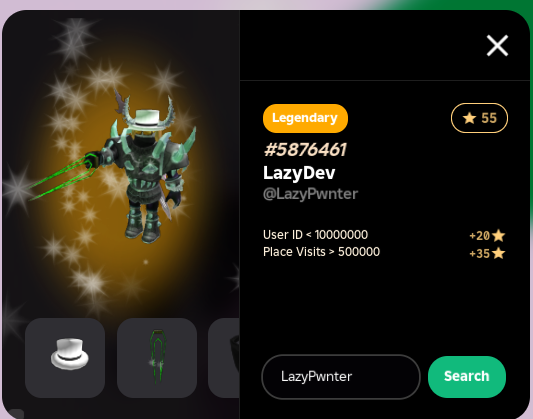 LazyPwnter's tweet photo. How many stars or what Rarity is your account in Haz3mn's Player RNG? Send a screenshot below! #Roblox #RobloxDev #Haz3mn #PlayerRng #RobloxDevelopment #RobloxDevs #robloxart #RobloxUGC https://t.co/9is4CFMPCd