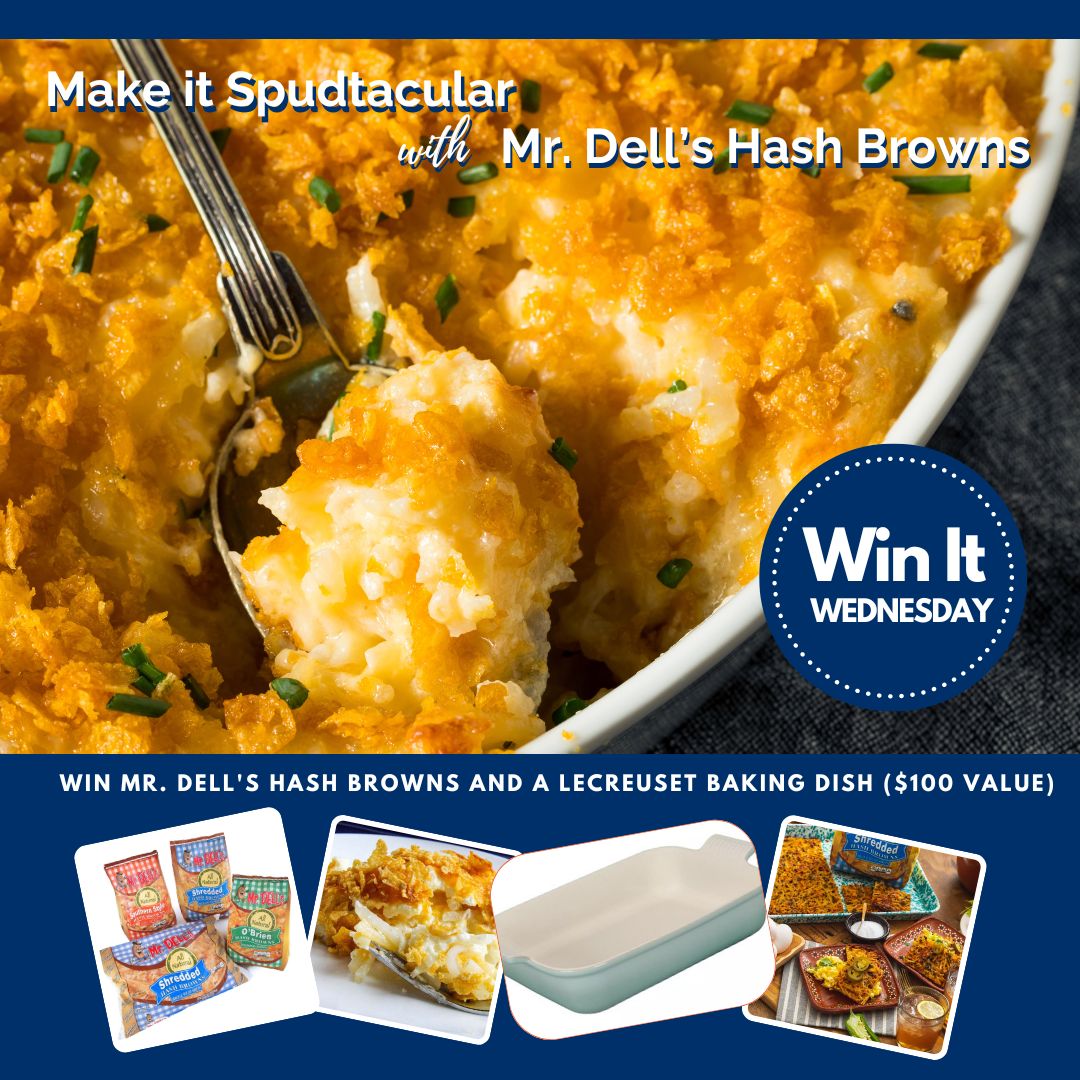 It's #WinItWednesday. Win #MrDells #HashBrowns and @LeCreuset. Enter here: woobox.com/th776p. Skip the peeling & create potato perfection with our all-natural Hash Browns. Get over 70 recipes at mrdells.com and retweet for extra entries. #Contestalert #win