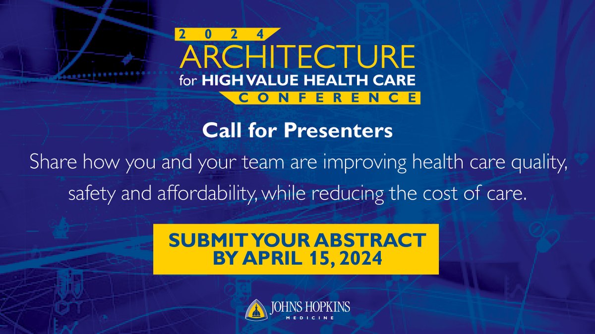 📢Last week to submit abstracts 📢 for the 7th annual Architecture of High Value Healthcare national conference. Provider-led, value-based QI work & educational curricula will be considered for podium or poster presentation. Premier information sharing venue for clinician-driven…