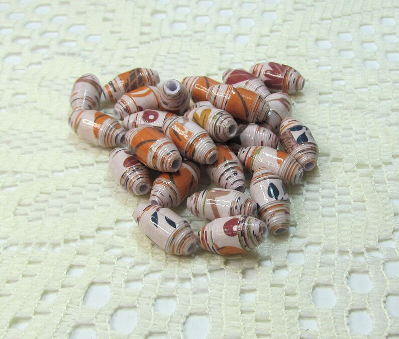 Paper Beads, Loose Handmade Jewelry Making Supplies Craft Supplies Bullet Tube Fall Leaves on Beige etsy.me/3VMCPwK via @Etsy #paperbeads #jewelrymakingbeads #fallbeads #handmadebeads