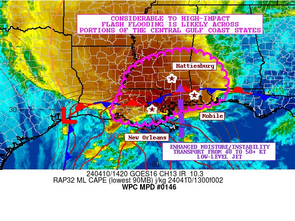 #WPC_MD 0146 affecting Central/Eastern LA...Central/Southern MS...Southwest AL...Far Western FL Panhandle, #alwx #flwx #mswx #lawx, wpc.ncep.noaa.gov/metwatch/metwa…