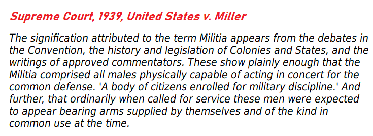 Au contraire.. The Supreme Court has said several times that we most definitely are. Every person capable of fighting is the militia. And when called up to defend the nation or our liberties, we are expected to appear bearing appropriate arms supplied by ourselves.