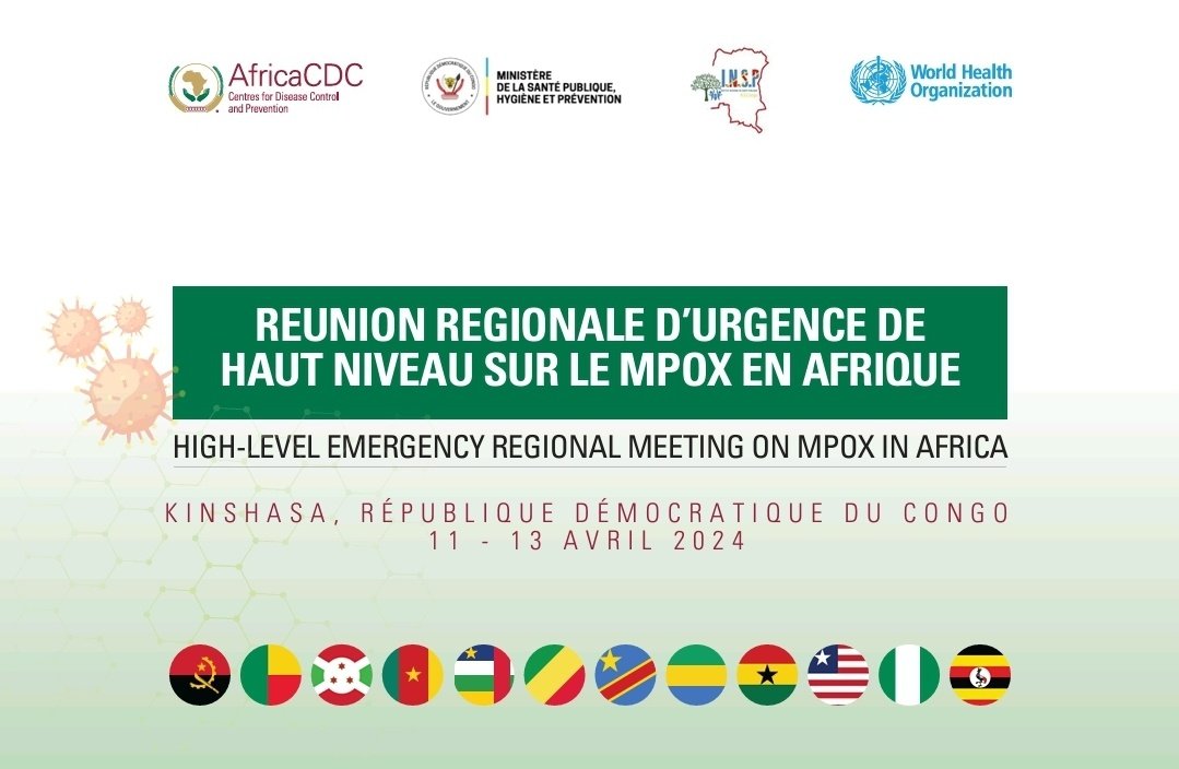 RÉSERVEZ LA DATE ❗️La #RDC 🇨🇩 accueillera du 11 au 13 avril une réunion régionale de haut niveau pour discuter des derniers développements & défis liés à la lutte contre la variole simienne, #Mpox en 🌍, avec le soutien @AfricaCDC, @WHO & @SanteMinistre Lieu: Fleuve Congo Hotel.