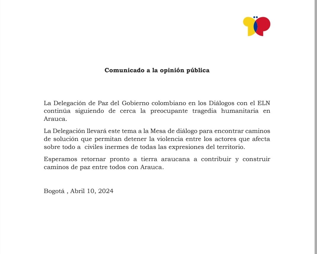 #Atención. Comunicado a la Opinión Pública de la Delegación de Gobierno en los Diálogos de Paz con el Ejército de Liberación Nacional - ELN