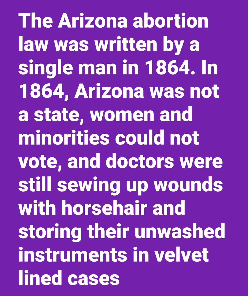 #ArizonaSupremeCourt 
#ArizonaAbortionBan 
We won't go back
Arizona 1864 More  cattle than  people 
We were not even a state 
Women  couldn't  vote
Seriously,  ARIZONANS  now we can  VOTE AND WE WILL
More  facts about AZ  in 1864
#RoevemberIsComing 
#VoteBlueDownBallot 
#VoteBlue