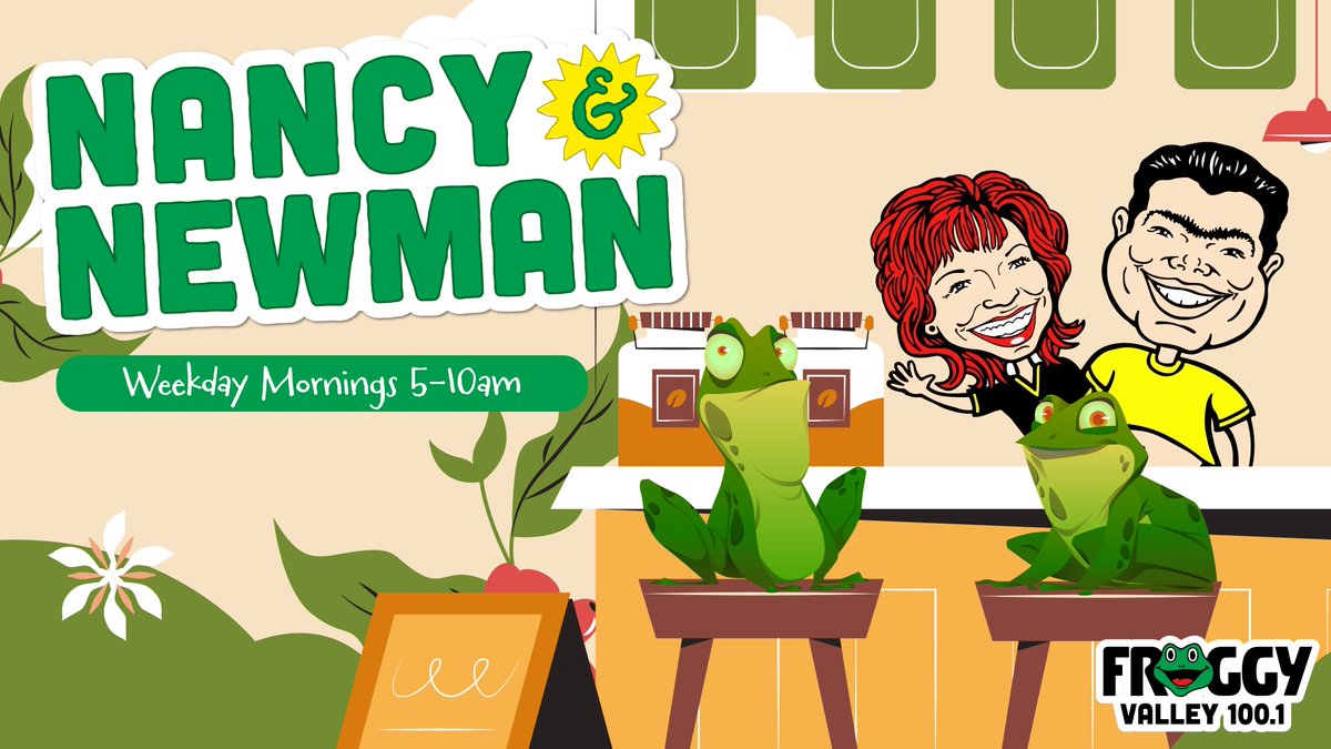 Time for a Midweek edition of @NancyandNewman! Weekday mornings from 5 a.m. to 10 a.m. on The NEW sound of Froggy Valley 100.1! 🐸☕🐸☕