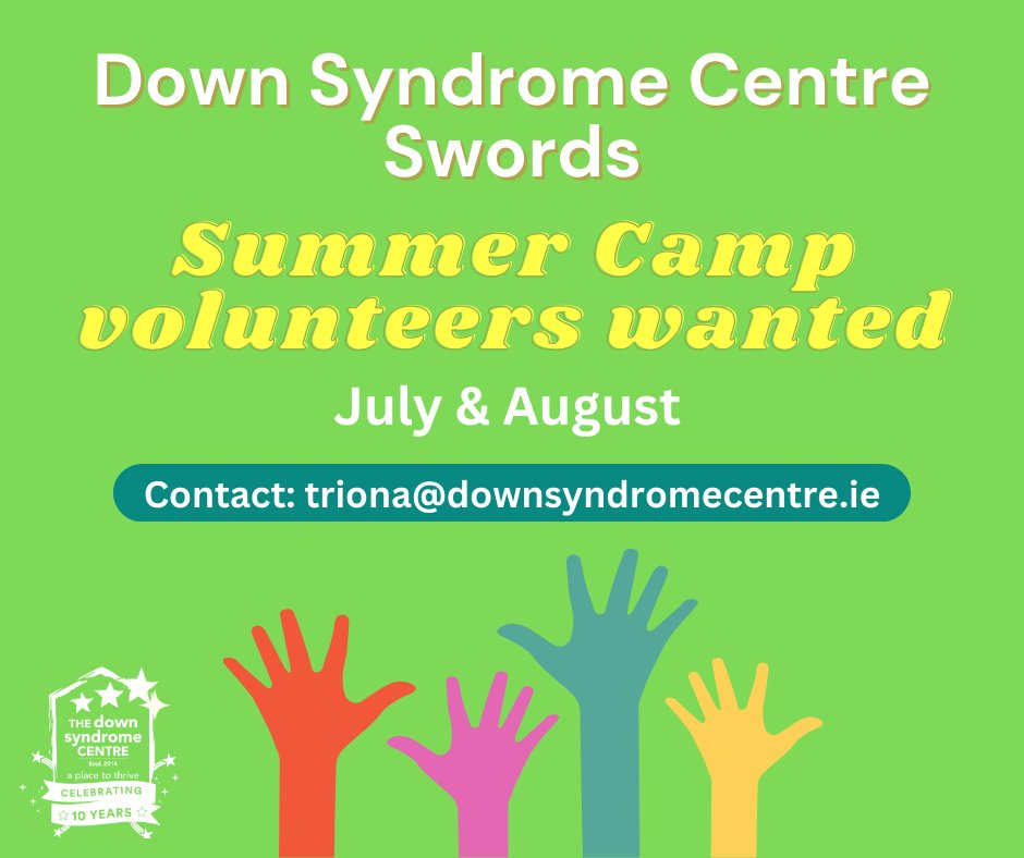 Downsyndromecen's tweet image. We’re seeking volunteers age 16+ to assist with activities at our Summer camp. Garda vetting will be organised.

Contact: Triona@downsyndromecentre.ie.

Jul   9 x 4 days
Jul 15 x 5 days
Jul 22 x 5 days
Jul 29 x 5 days

Aug   6 x 4 days
Aug 12 x 5 days
Aug 19 x 5 days