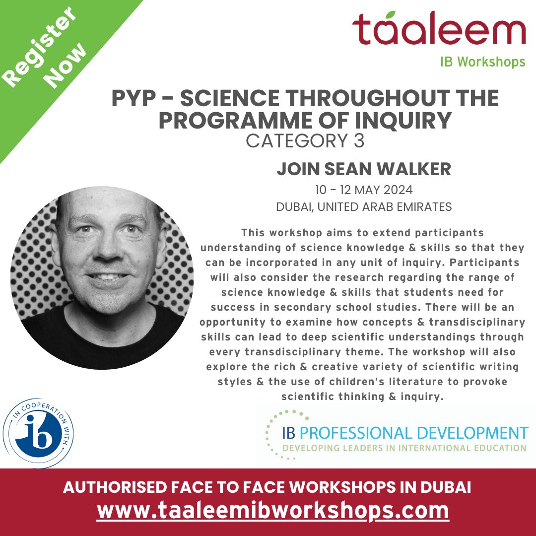 Join me next month in Dubai to learn more about science in the PYP! A chance to deepen our understanding of inquiry, a concept-driven curriculum and transdisciplinary learning using a scientific lens. @ibworkshops @ibpyp #science #pyp #learning #inquiry