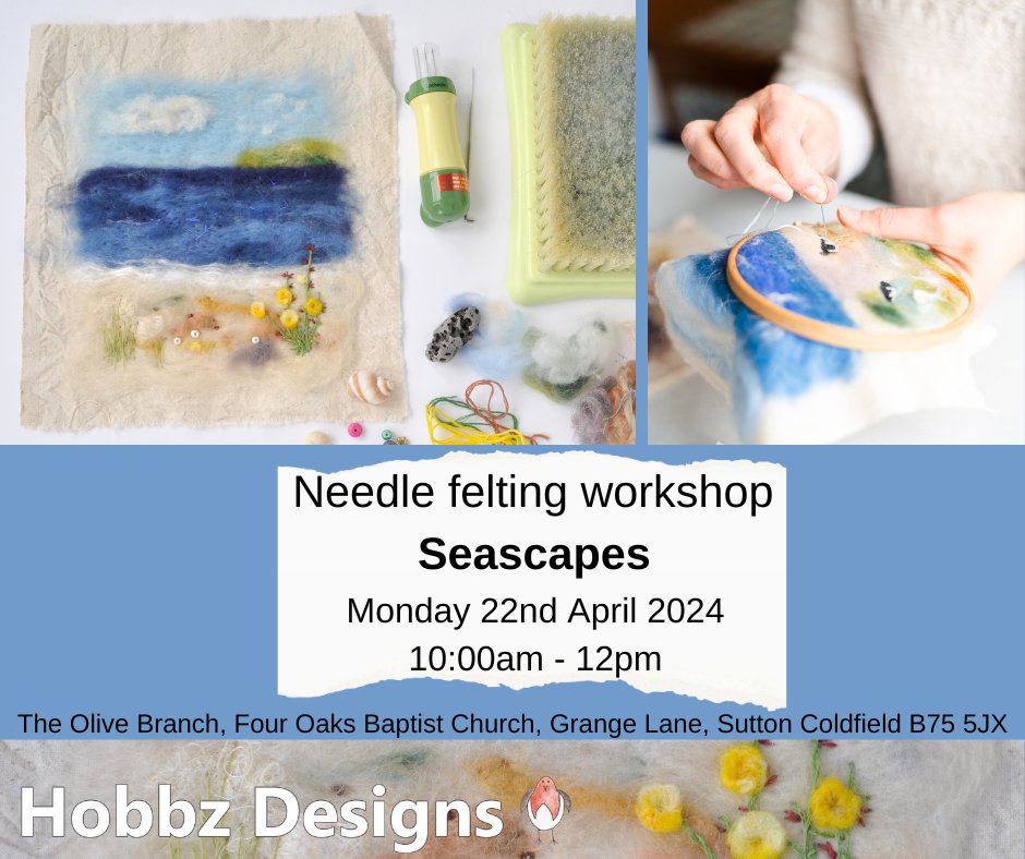 If you're interested in learning to needle felt then I'm running the first of a few workshops this year on Monday 22nd April from 10:00am - 12:00pm. Find more info here: eventbrite.co.uk/e/853574874427…

#felting #workshop #brum #birmingham #suttoncoldfield #seascape