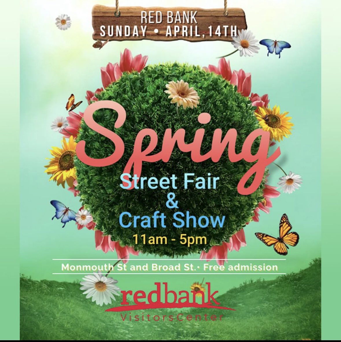 Crafters, food vendors & tons of shopping! Red Bank Street Fair & Craft Show Sunday, April 14 - 11am to 5pm A great day to explore the downtown & check out some new shops – and some of your favorites! Vendors will be set up along Monmouth St. & Broad St. Free admission.