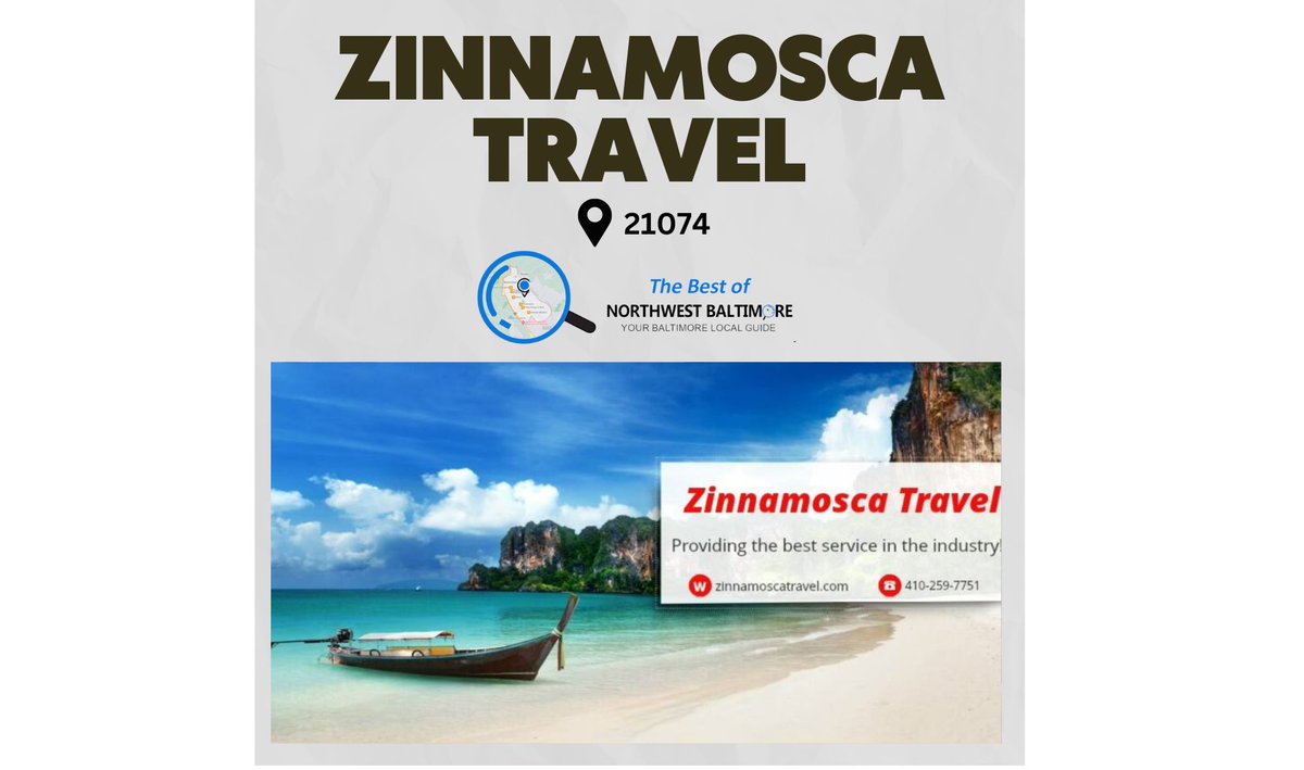 Dreaming of your next #getaway? At #ZinnamoscaTravel, they're dedicated to making your #vacation dreams a reality!
northwestbaltimore.com/listings/zinna… 

#ShopLocal #LiveLocal #LoveLocal #FoodieParadise #MarylandFlavors #SupportLocalBusinesses #ShopSmallShopLocal #MarylandMade