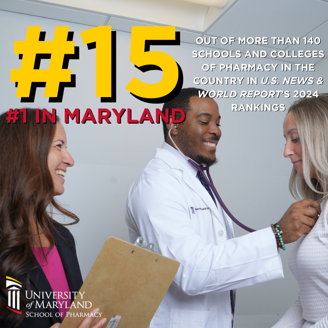 We are ranked #15 in the country and #1 in Maryland out of more than 140 schools and colleges of pharmacy in @usnews’s 2024 rankings! #UMarylandPharmacy #PharmacySchool #PharmD #PharmDStudent #Pharmacy #PharmacyStudent #RxTwitter