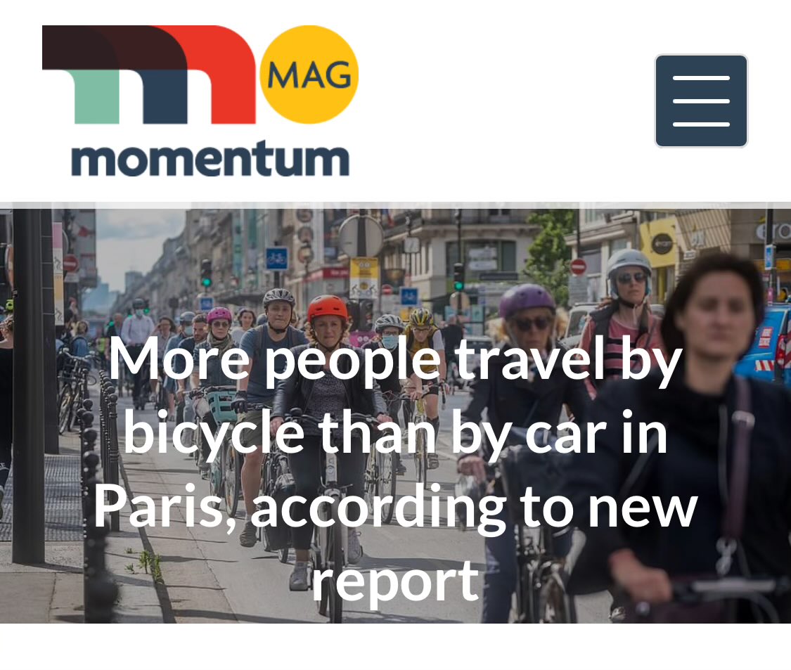 And it all happened in just a few short years with no previous cycling culture thanks to Mayor @Anne_Hidalgo 

We should all be demanding way more from our leaders.

🚲🌳🌍 

momentummag.com/more-people-tr… @MomentumMag