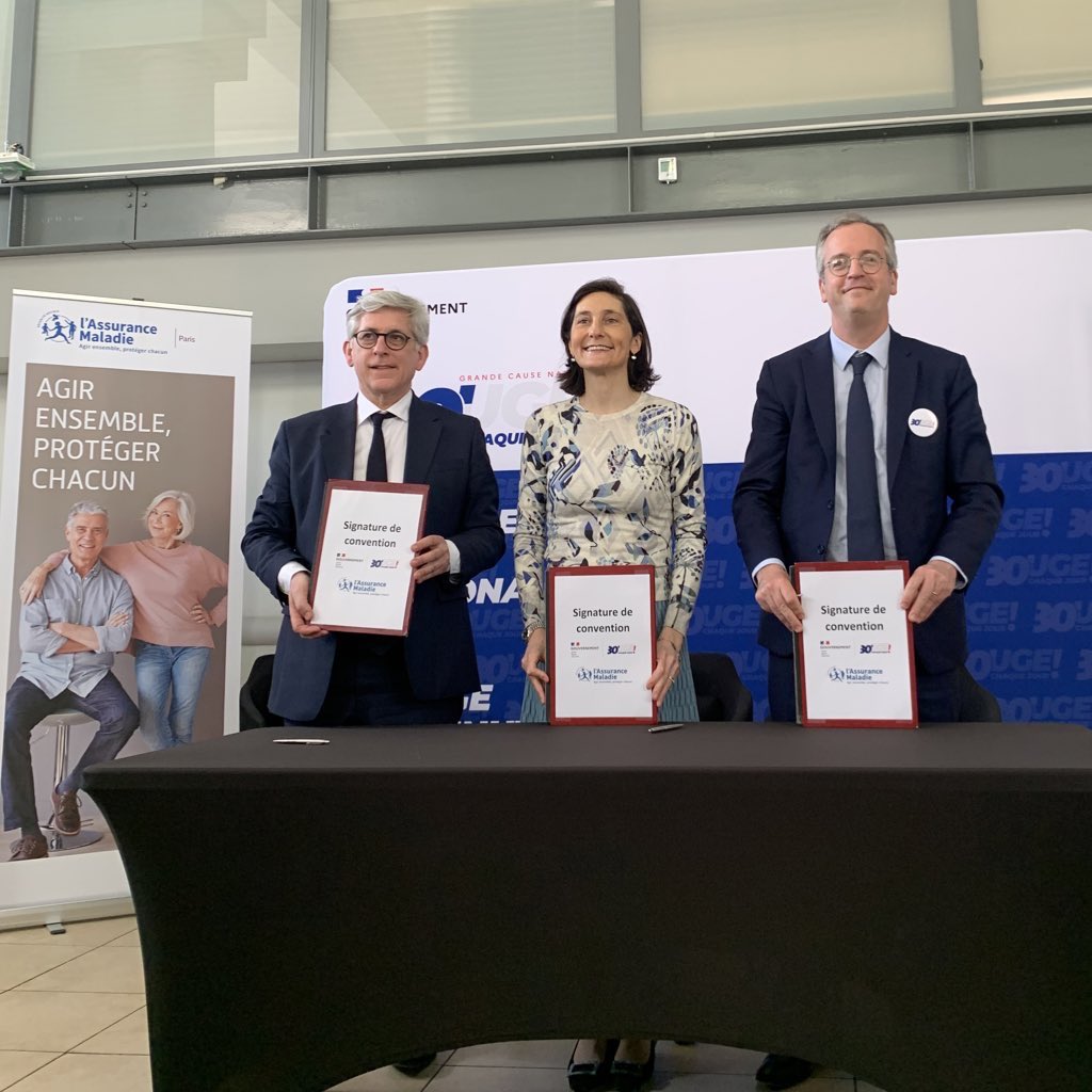 #GrandeCauseNationale2024 | Aujourd'hui se déroule la première Journée pour une #FranceEnForme👟

🤝 L'occasion pour l'Assurance Maladie, <a href="/Sante_Gouv/">Ministère de la Santé</a> et <a href="/Sports_gouv/">Ministère des Sports 🇫🇷</a> de signer une convention pour inciter les Français à faire davantage d’activité physique et sportive #30MinBouge !