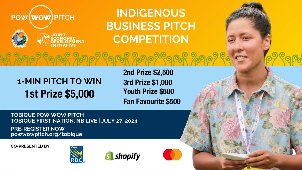 Pow Wow Pitch will be joining the @Tobique Powwow for the first time on Saturday, July 27th, 2024, to showcase the Indigenous businesses, vendors and attendees in Neqotuk Territory! ❤️  ️Pre-register now at powwowpitch.org/tobique!